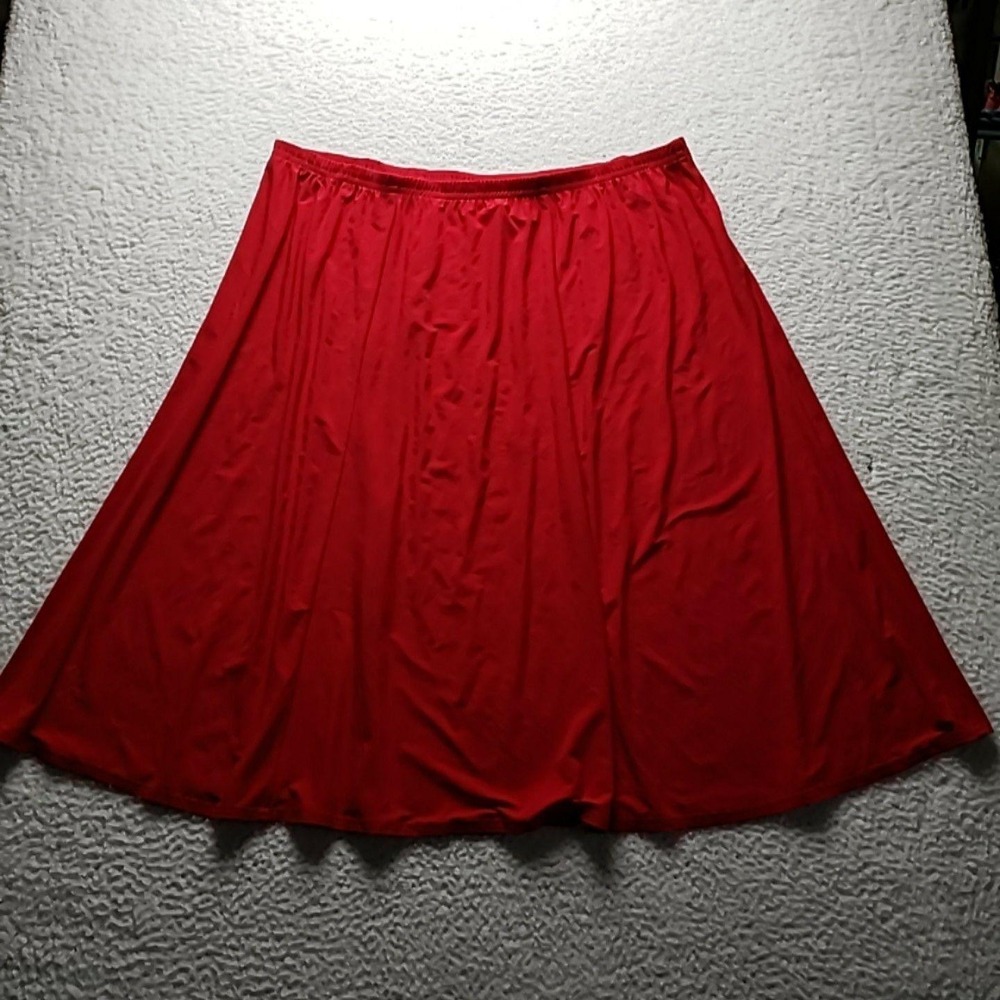 Salon Studio Skirt Womens Plus 3X Red Solid A-Line Midi Jersey Stretch Pull On